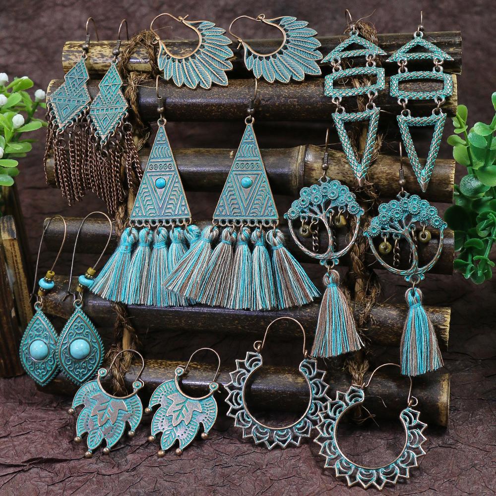 Ethnic Indian Fashion - Retro Bronze Irregular Geometric Tassel Earring