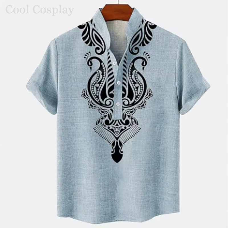 Male Retro Tops Henley Shirt M - Ethnic Fashion Men บทวิจารณ์และราคา