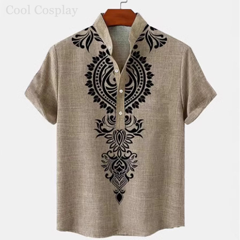 Male Retro Tops Henley Shirt M - Ethnic Fashion Men บทวิจารณ์และราคา