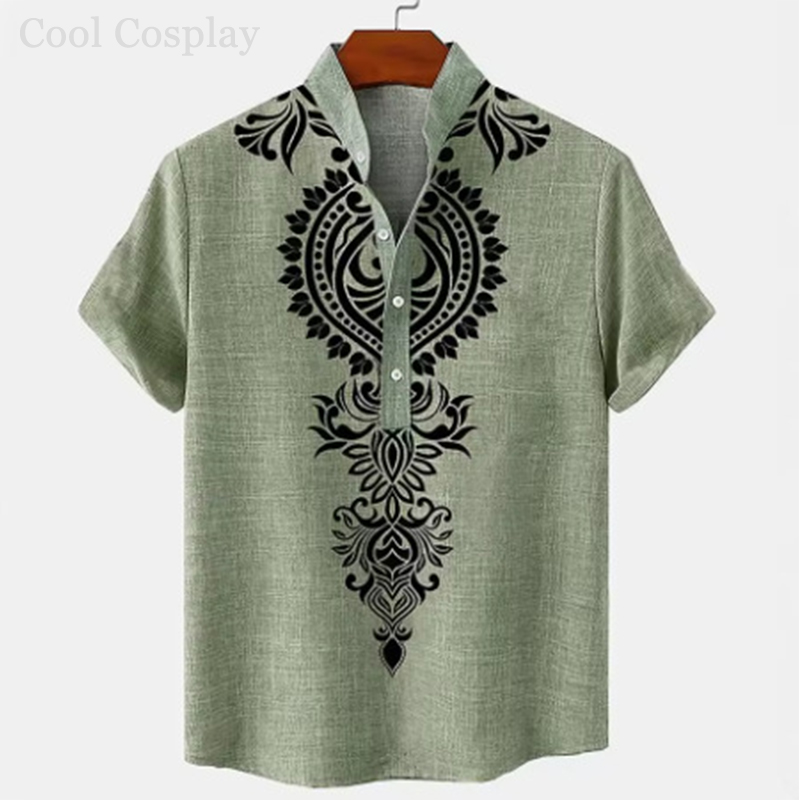 Male Retro Tops Henley Shirt M - Ethnic Fashion Men บทวิจารณ์และราคา