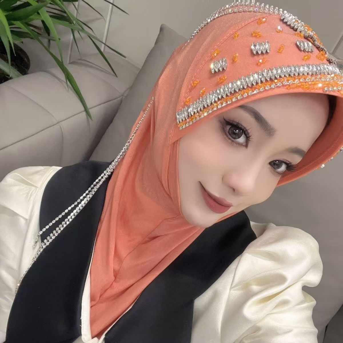 Luxury Hat Hijab Pink Scarf wi - Ethnic Fashion For Women บทวิจารณ์และราคา