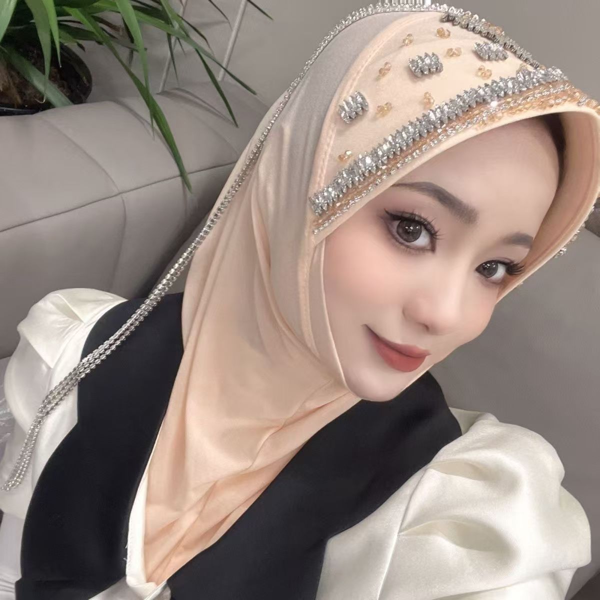 Luxury Hat Hijab Pink Scarf wi - Ethnic Fashion For Women บทวิจารณ์และราคา