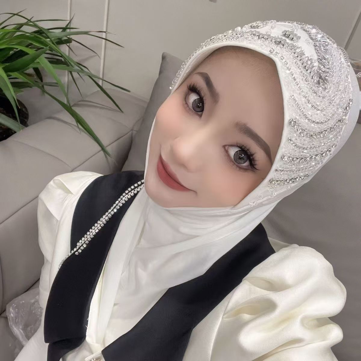 Luxury Hat Hijab Pink Scarf wi - Ethnic Fashion For Women บทวิจารณ์และราคา