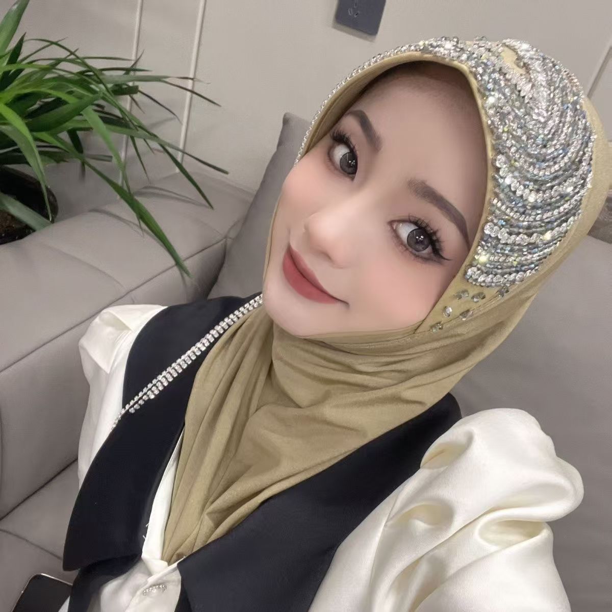 Luxury Hat Hijab Pink Scarf wi - Ethnic Fashion For Women บทวิจารณ์และราคา