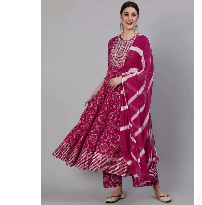 Indian Pure Cotton Rose Red Pr - Salwar Kameez Set บทวิจารณ์และราคา