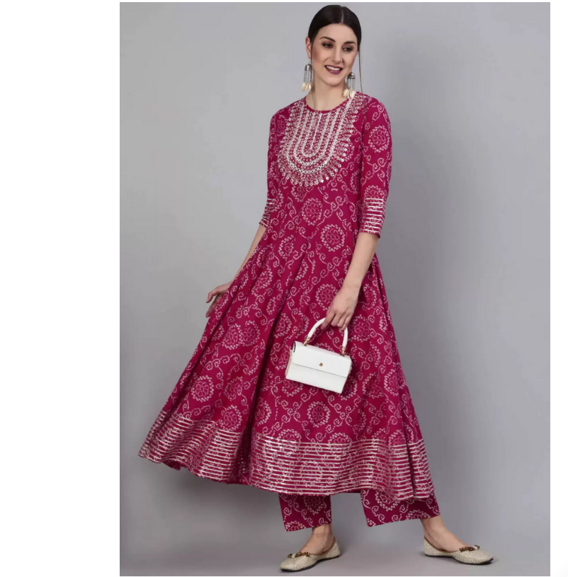 Indian Pure Cotton Rose Red Pr - Salwar Kameez Set บทวิจารณ์และราคา