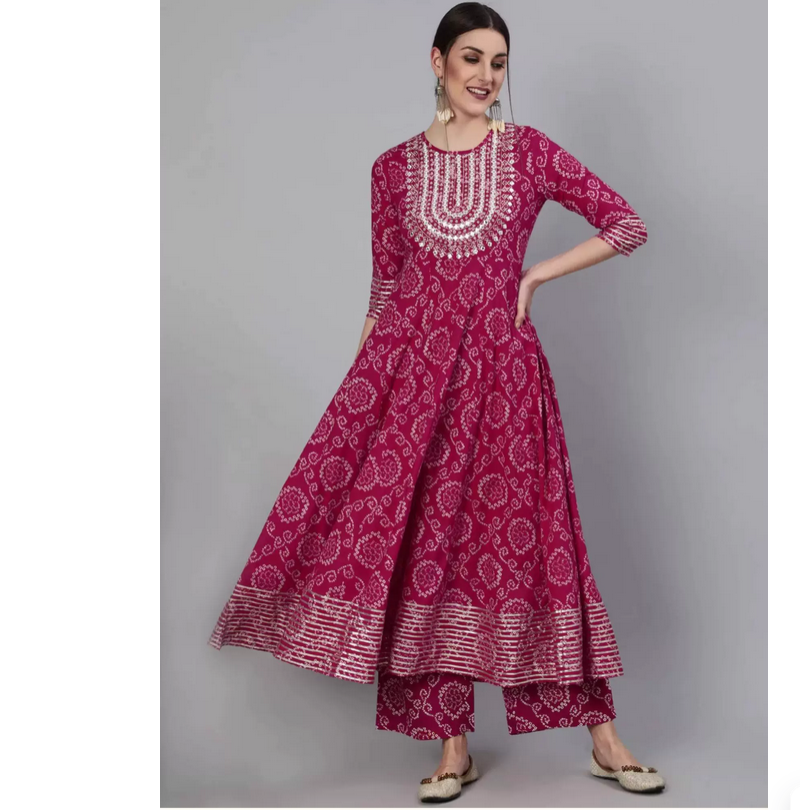 Indian Pure Cotton Rose Red Pr - Salwar Kameez Set บทวิจารณ์และราคา