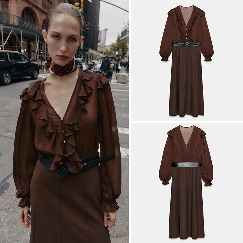 Elegant V-Neck Long Sleeve Mid - Ethnic Fashion Wear บทวิจารณ์และราคา