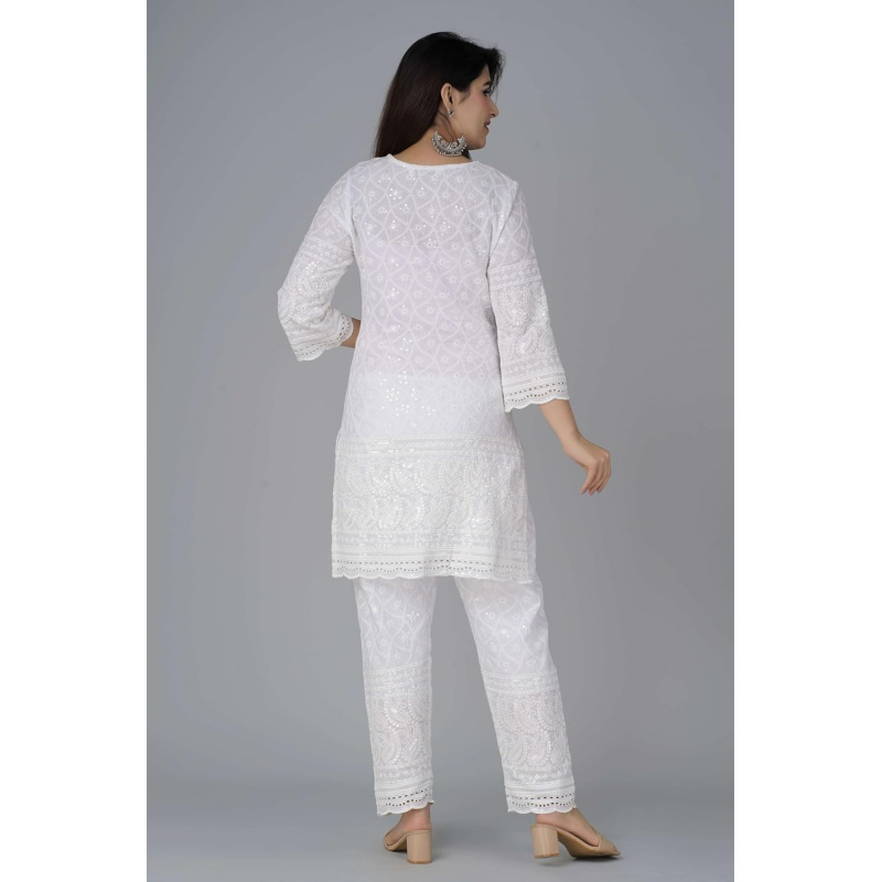 Chikankari Cotton Indian Kurti - Salwar Kameez Set บทวิจารณ์และราคา