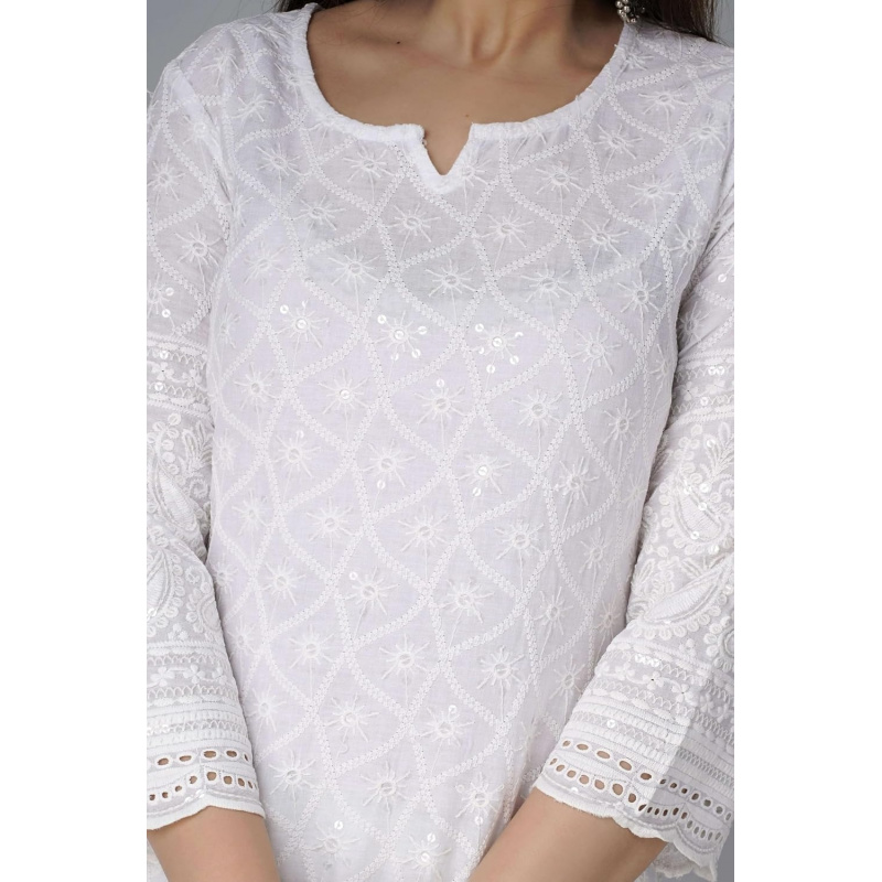 Chikankari Cotton Indian Kurti - Salwar Kameez Set บทวิจารณ์และราคา