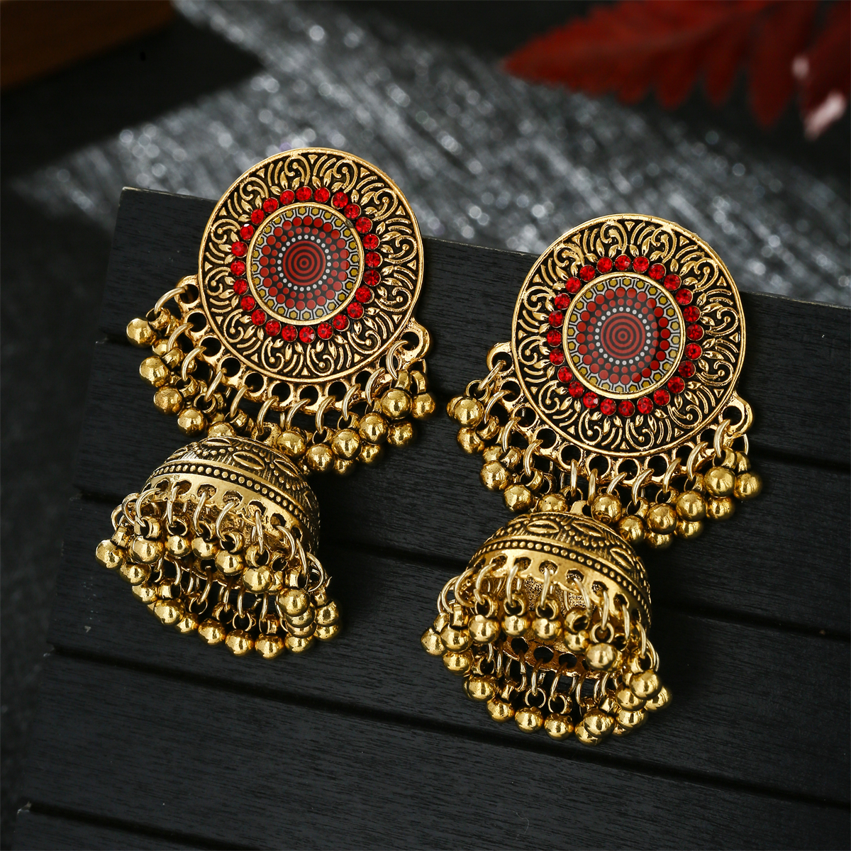 Classic Ethnic Red Flower Jhum - Ethnic Indian Fashion บทวิจารณ์และราคา