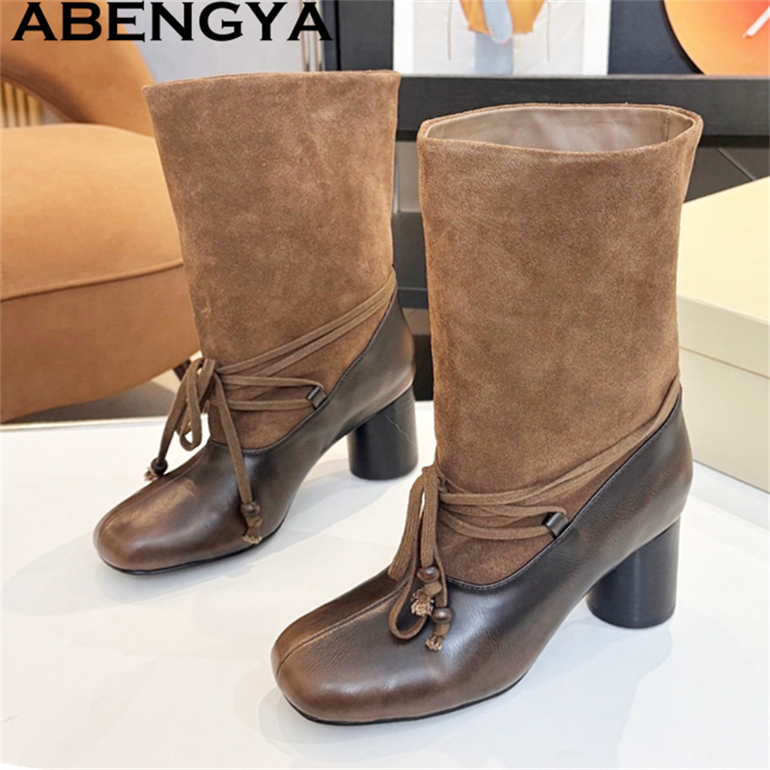 ABENGYA Chunky Heel Mid Calf B - Ethnic Fashion Week บทวิจารณ์และราคา