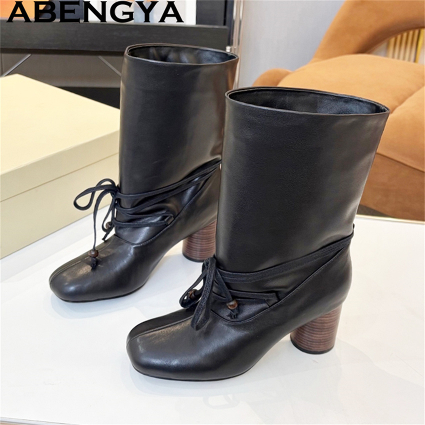 ABENGYA Chunky Heel Mid Calf B - Ethnic Fashion Week บทวิจารณ์และราคา