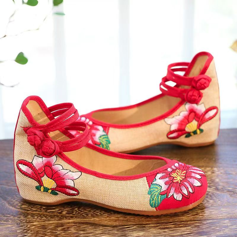 Woman Wedges Embroidered Cloth - Ethnic Style บทวิจารณ์และราคา